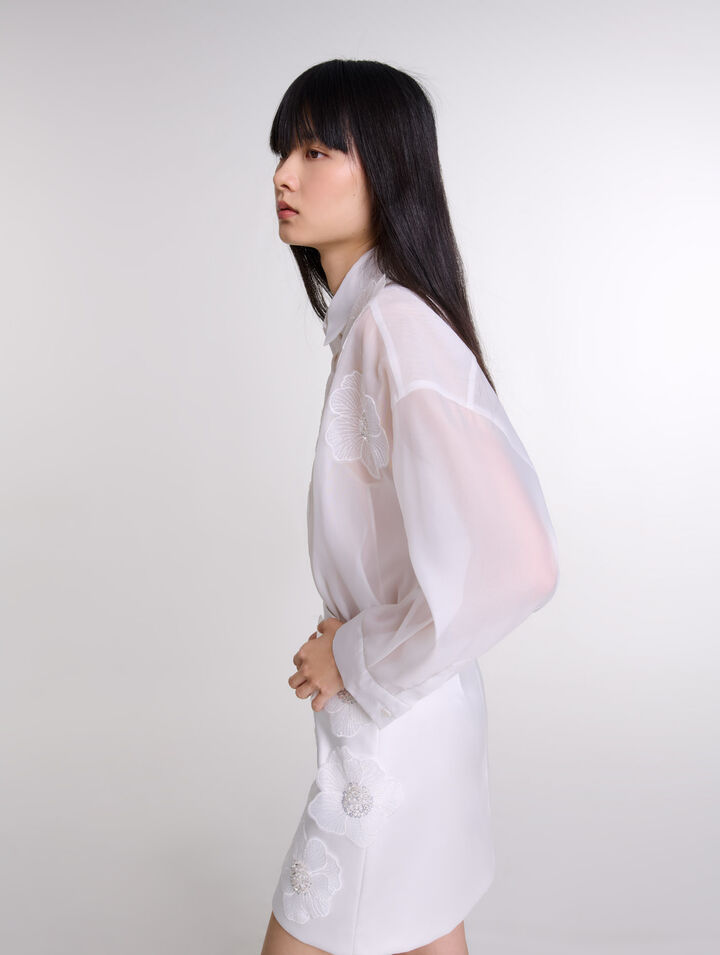 Jupe à fleurs perlées en satin