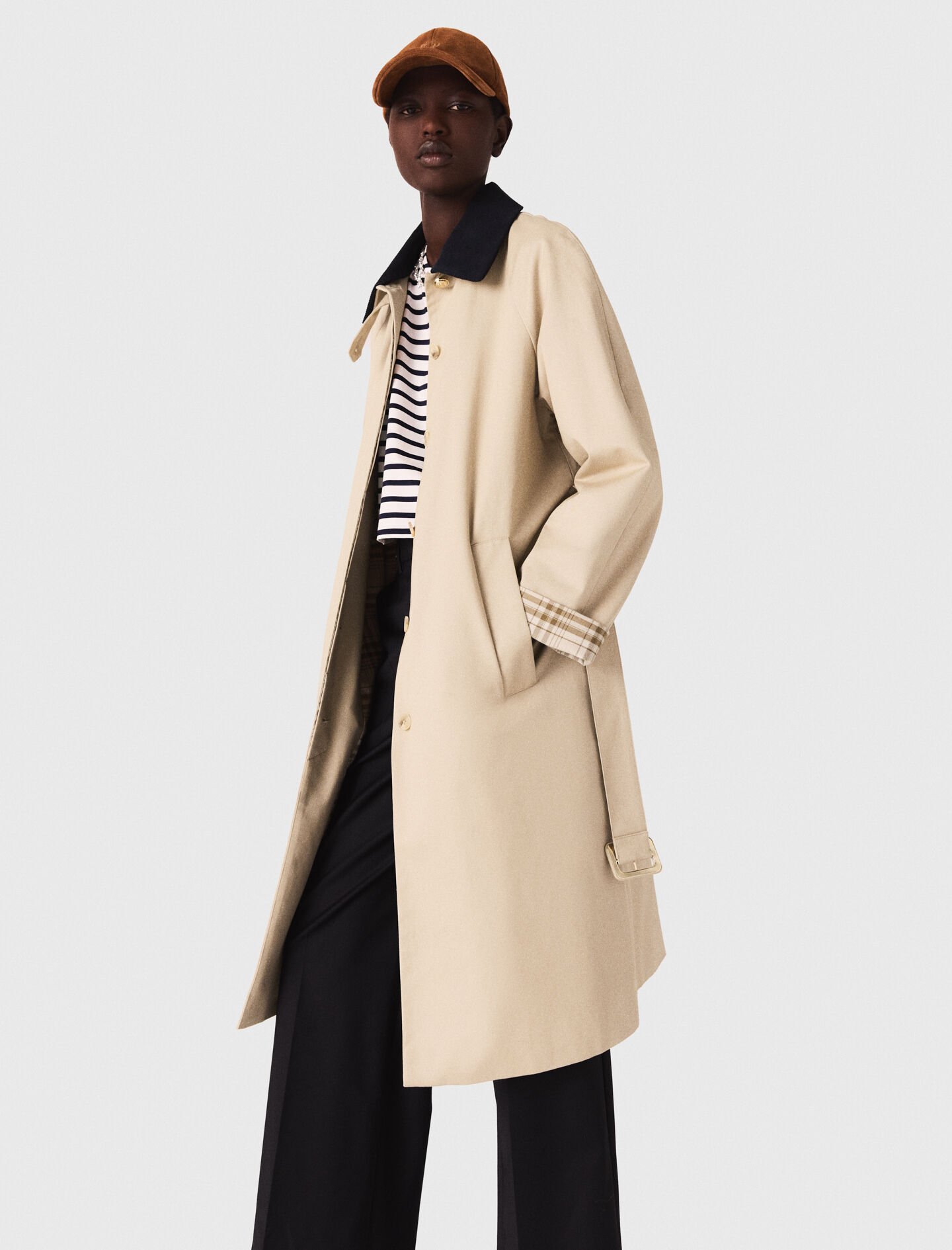 Contrast sleeve and collar trench Natural For Women | Maje