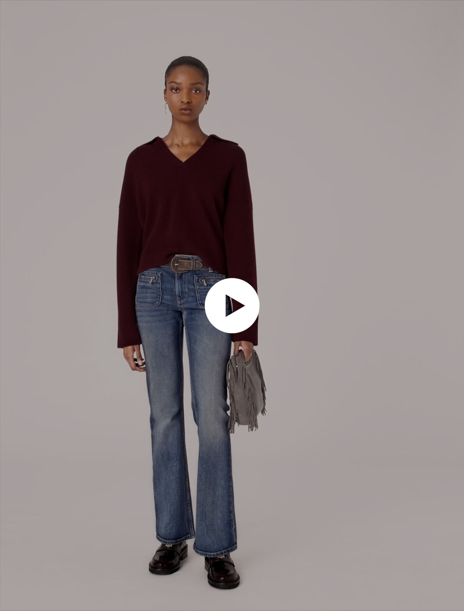 Open polo collar jumper
