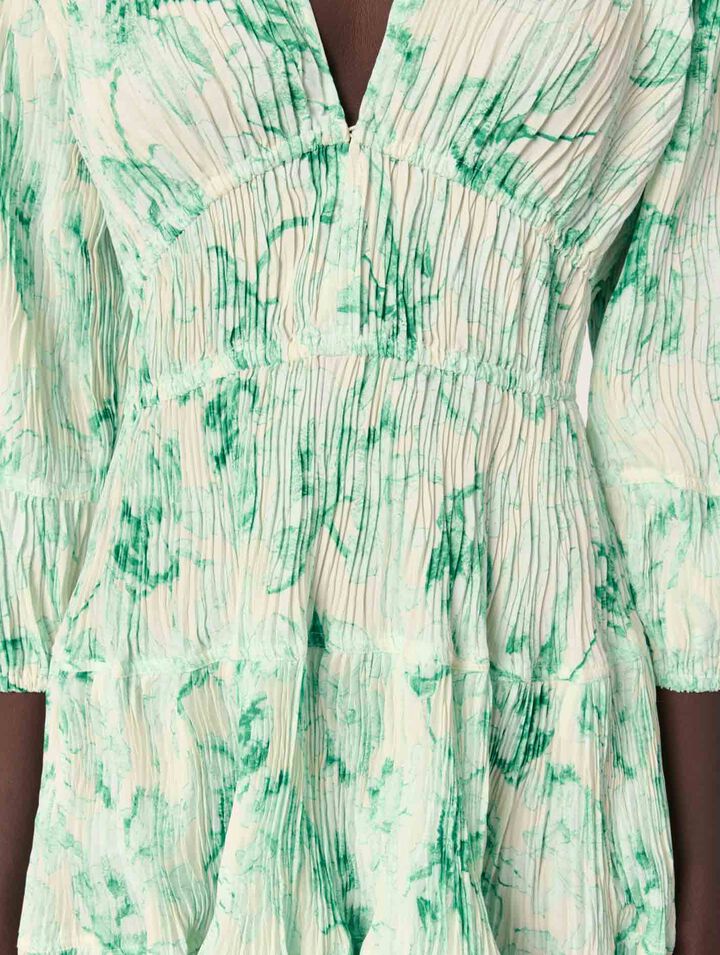 Patterned pleated mini dress
