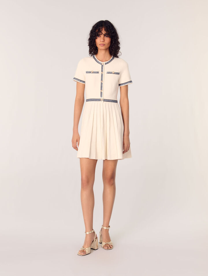 Pleated knit mini dress