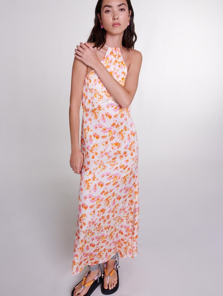 Robe longue fleurie et satinée