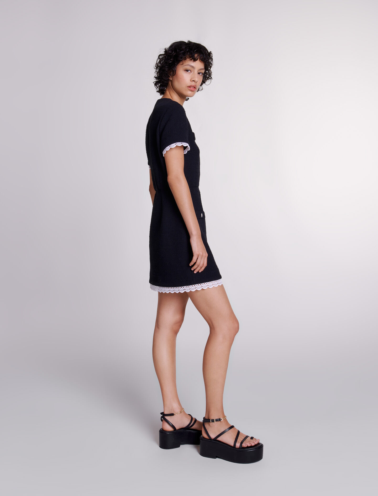 Short tweed dress with trim Black / Gray For Women | Maje