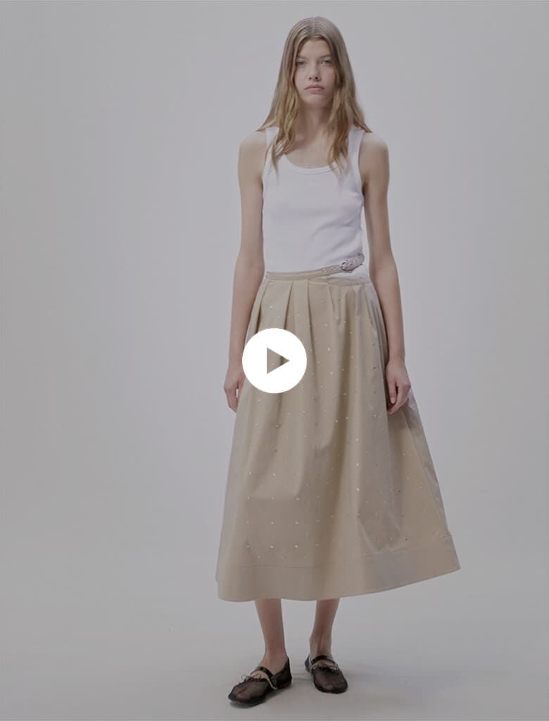 【mnem】Studded Cotton Skirt Long studded cotton skirt Navy | Maje