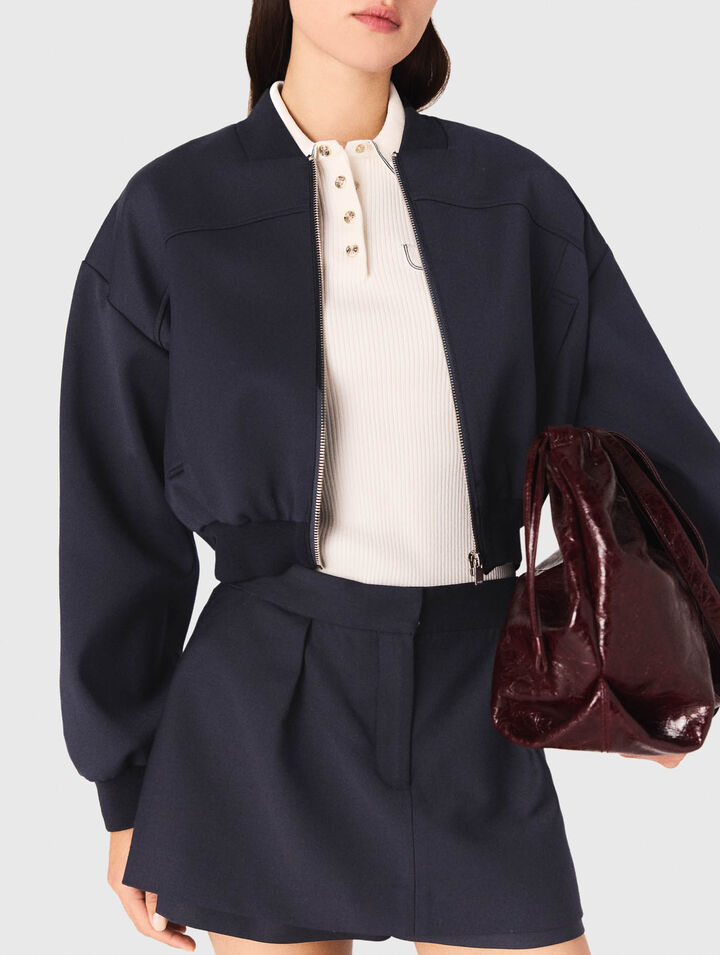 Zipped mixed wool bomber