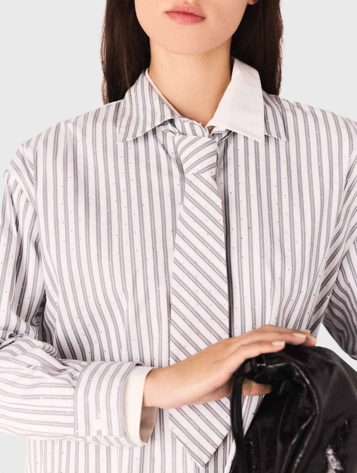 Chemise rayée strassée avec cravate 