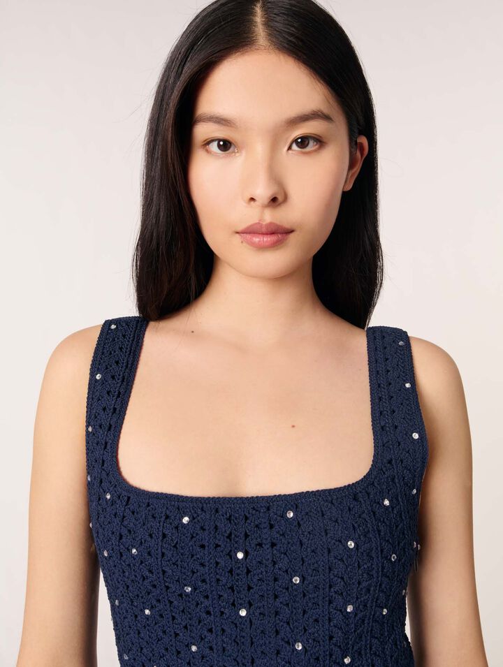 Rhinestone crochet mini dress