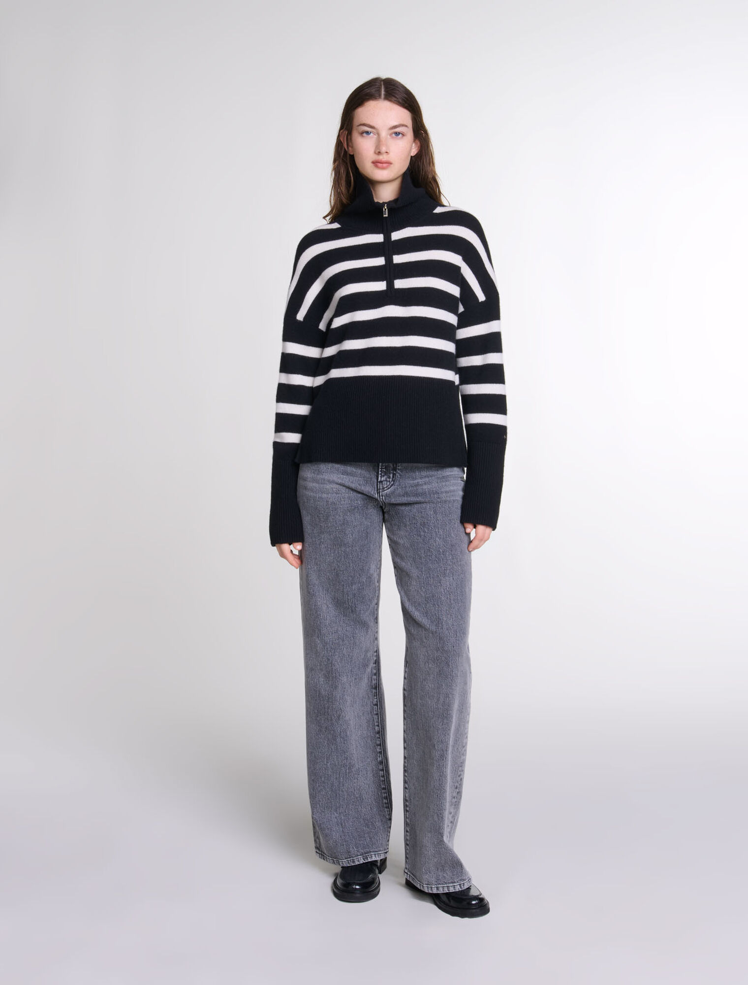 Stripe print high-neck jumper