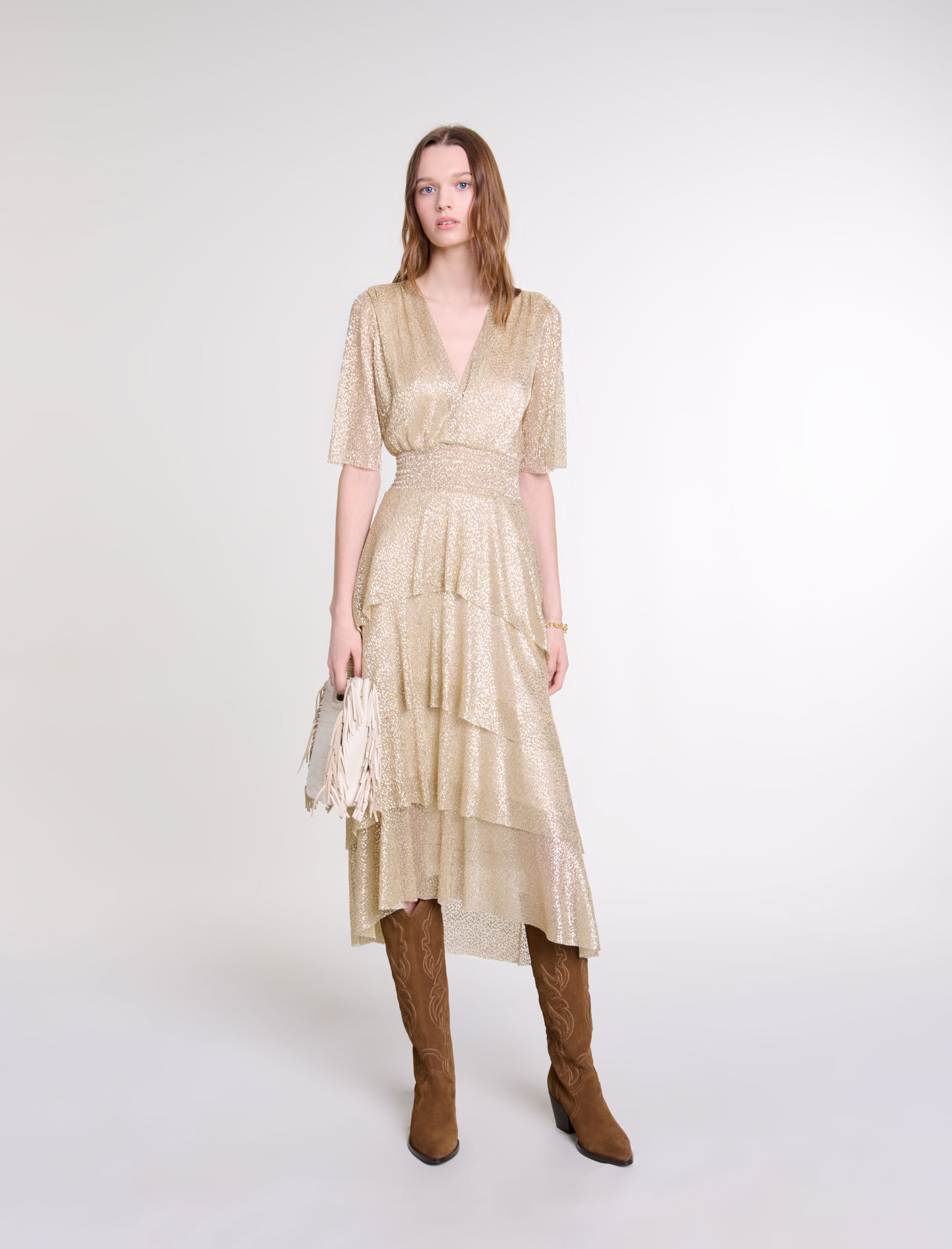 Robe scintillante a volants pour femme Maje