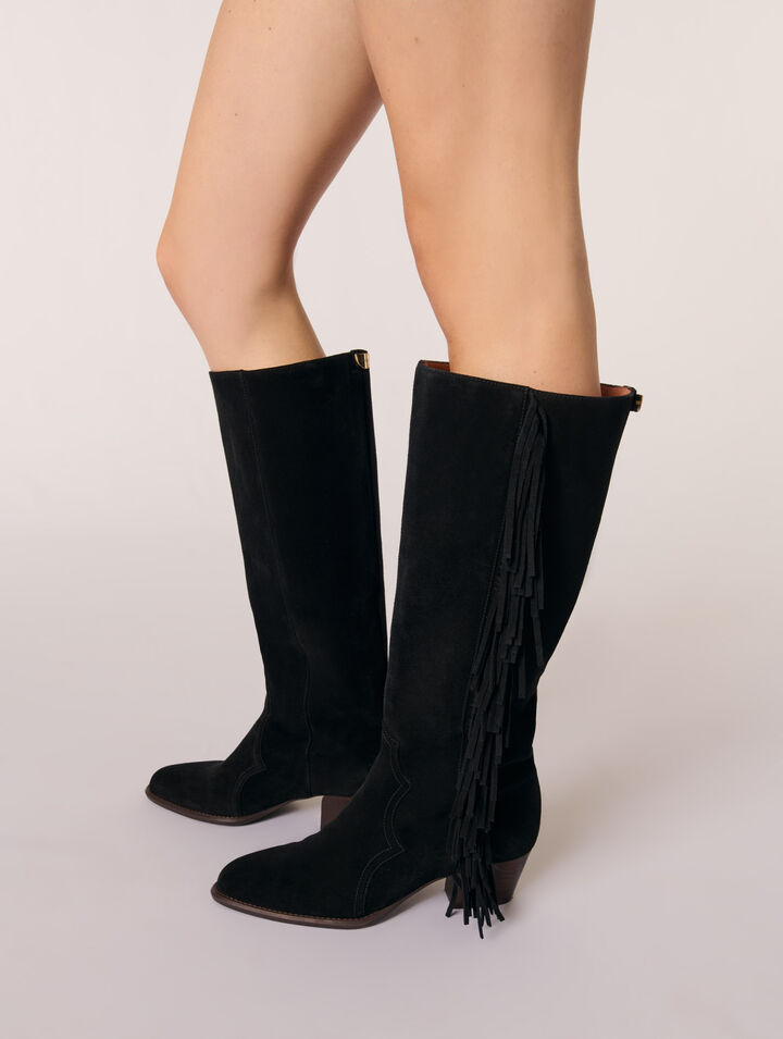 Bottes western en suède à franges