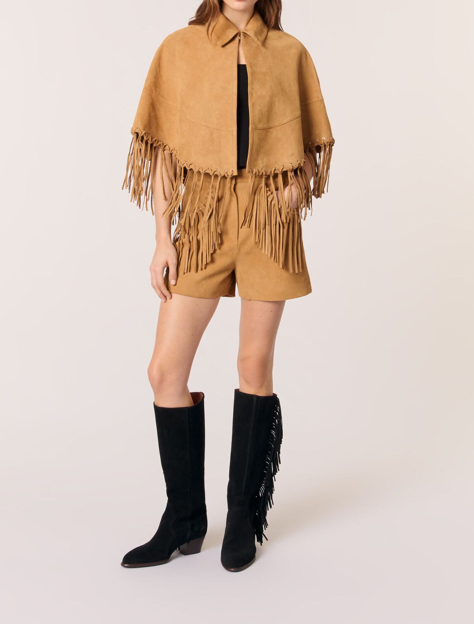 Fringed suede cowboy boots