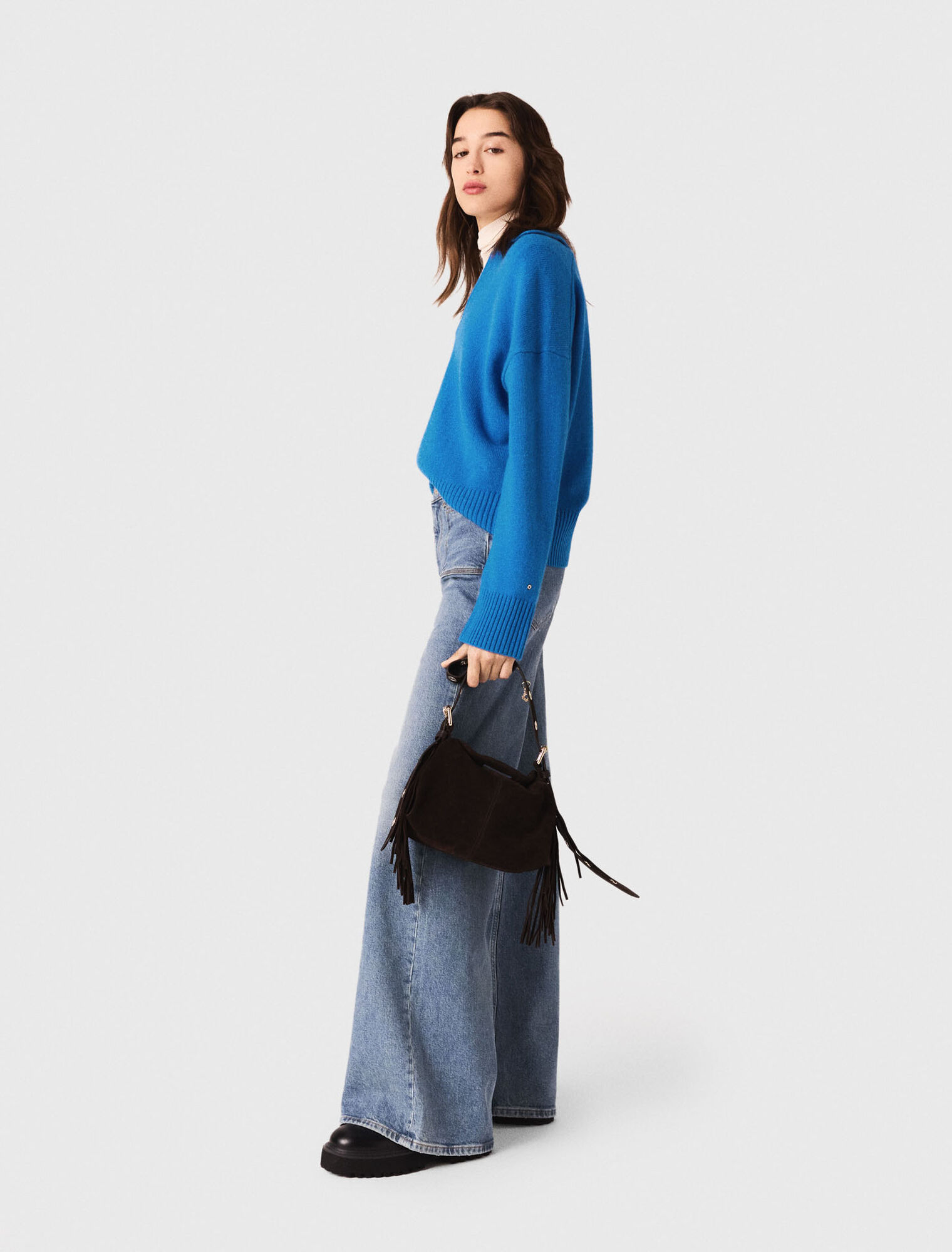 Open polo collar jumper