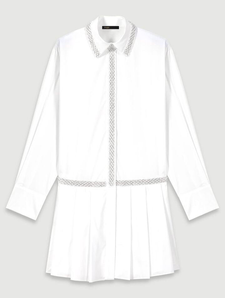 Robe chemise orn&eacute;e de perles