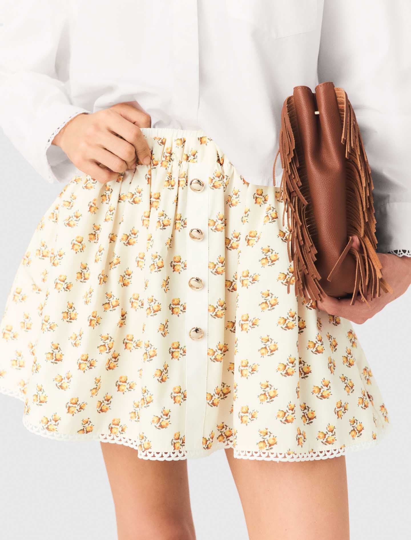 Printed skirt with rickrack trim Yellow / Orange For Women | Maje