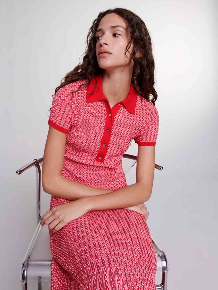 Robe longue en maille chevrons