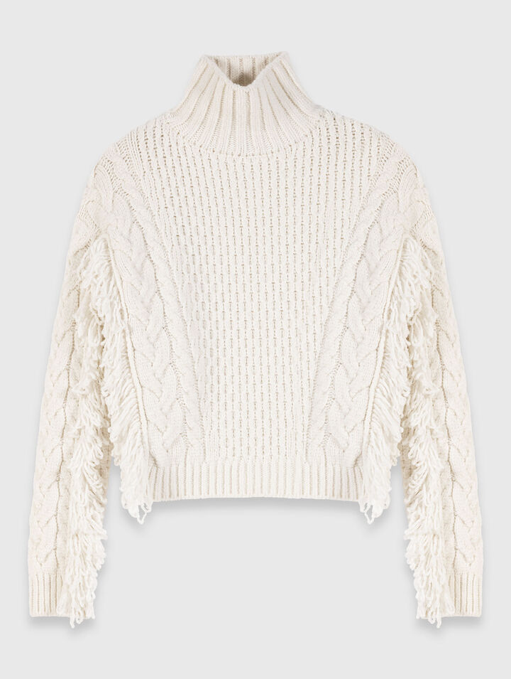 Wool-blend jumper with fringes