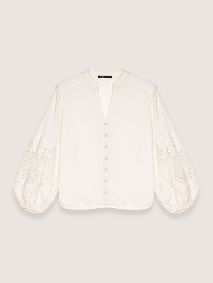 Shirt with embroidered sleeves