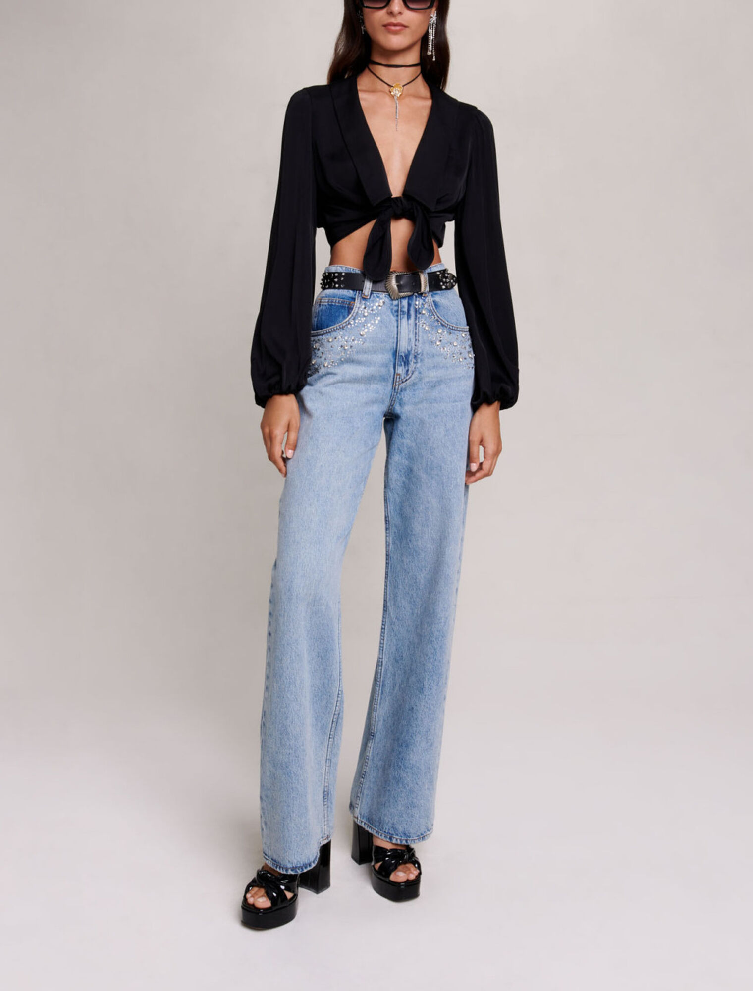 Satin tie-front shirt