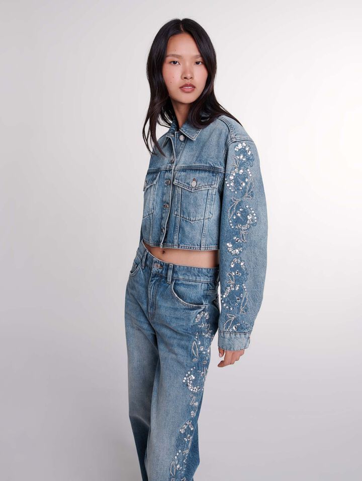Blouson en denim brod&eacute; 