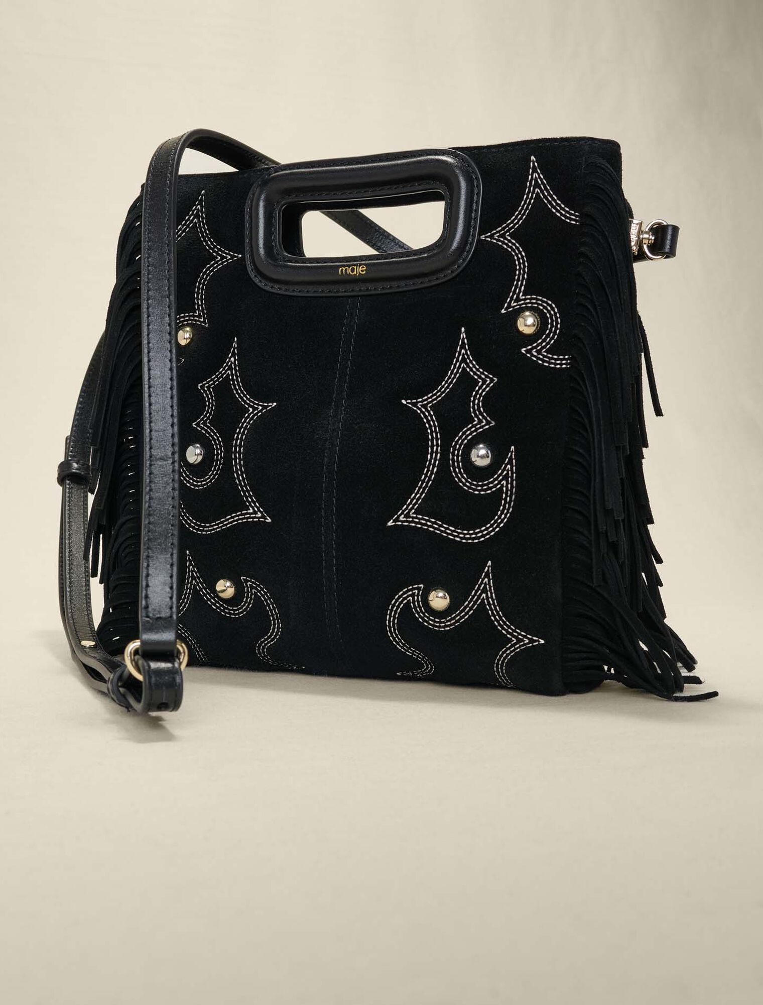 Sac M en cuir brodé et clouté