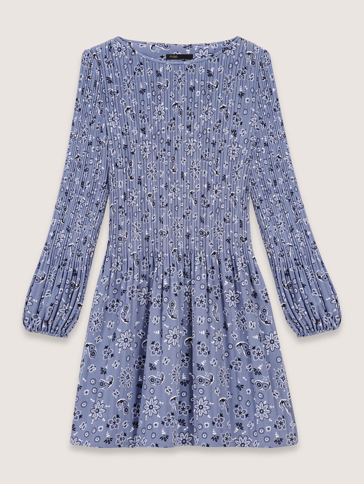 Patterned pleated mini dress