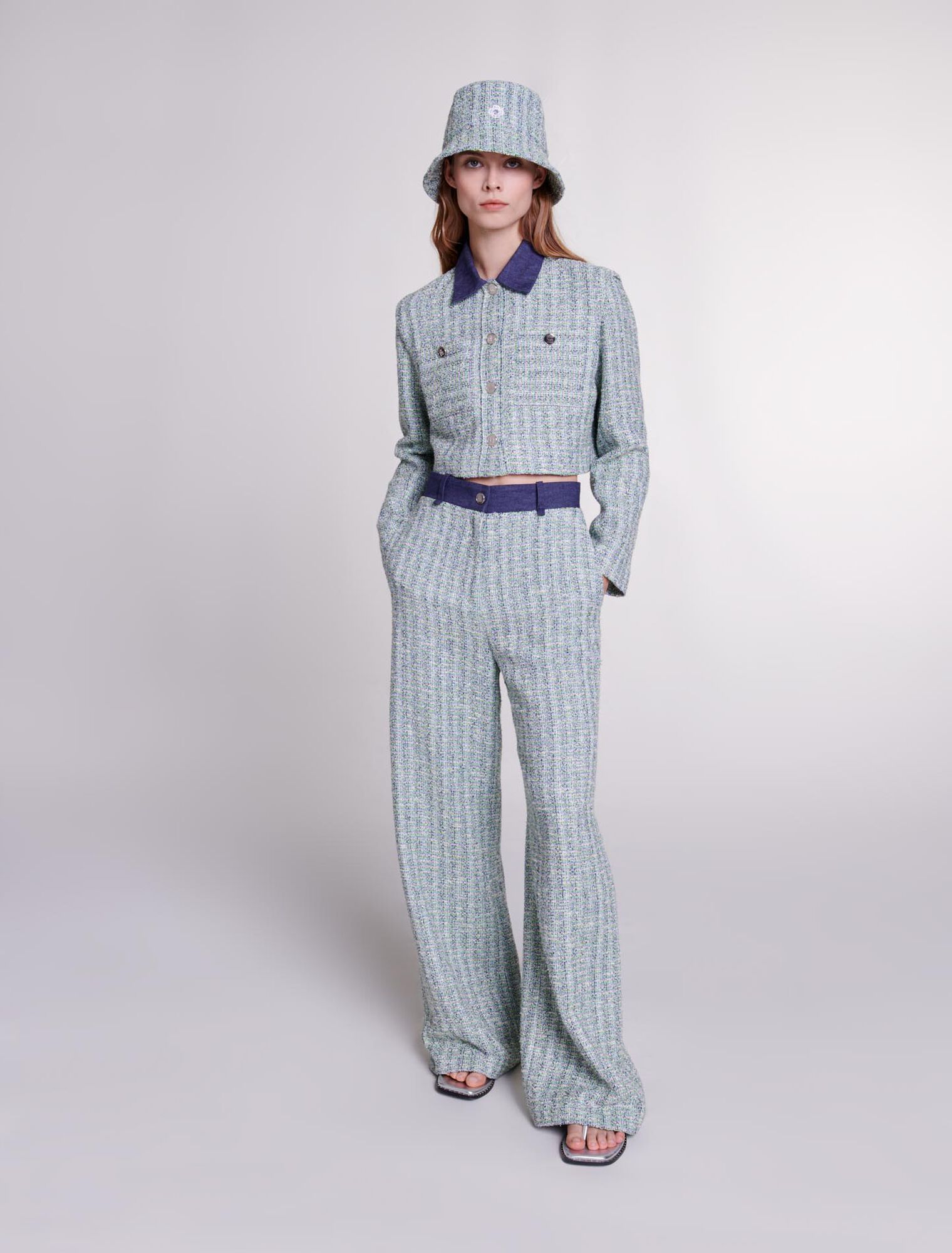 Pantalon large en tweed