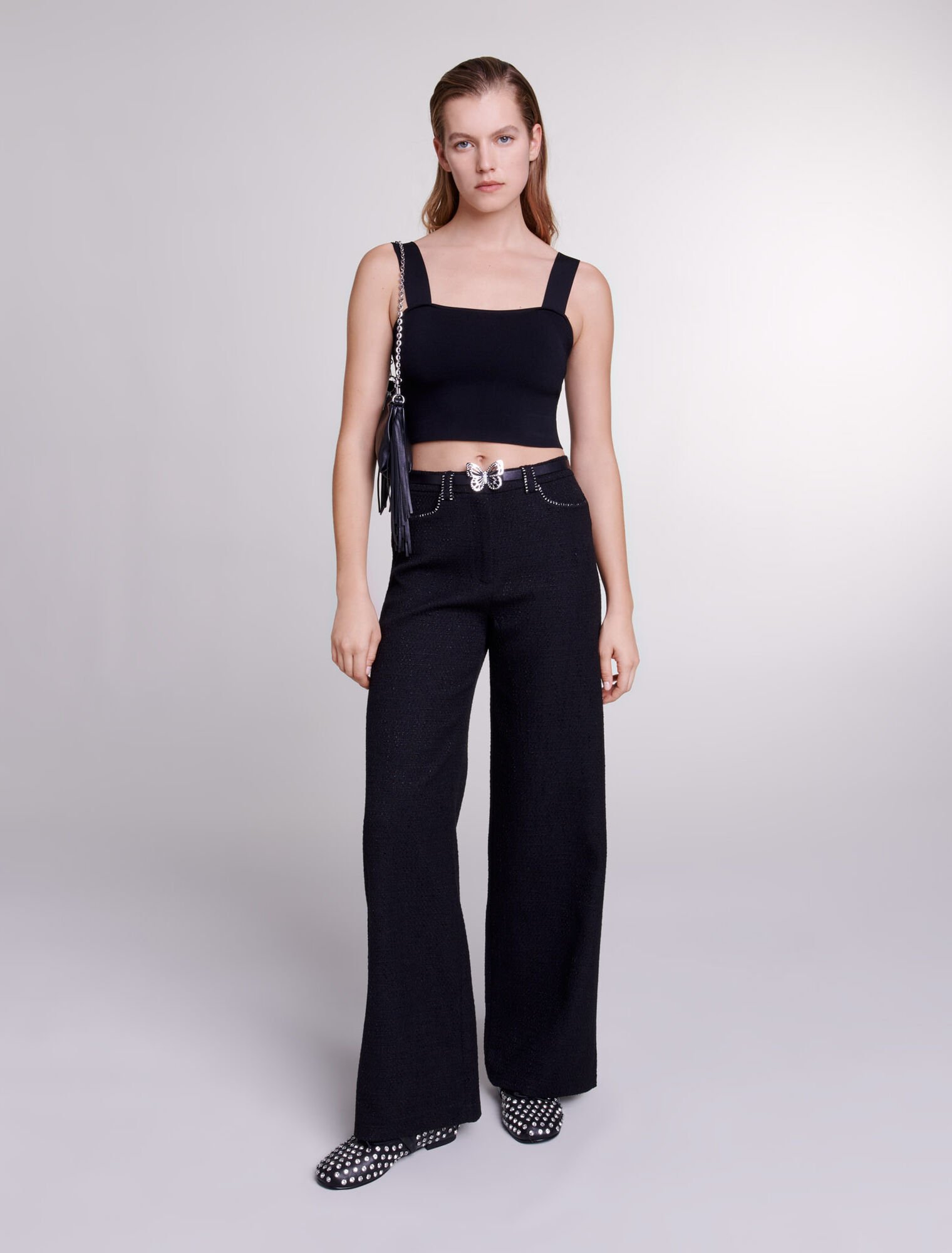 Pantalon large en tweed