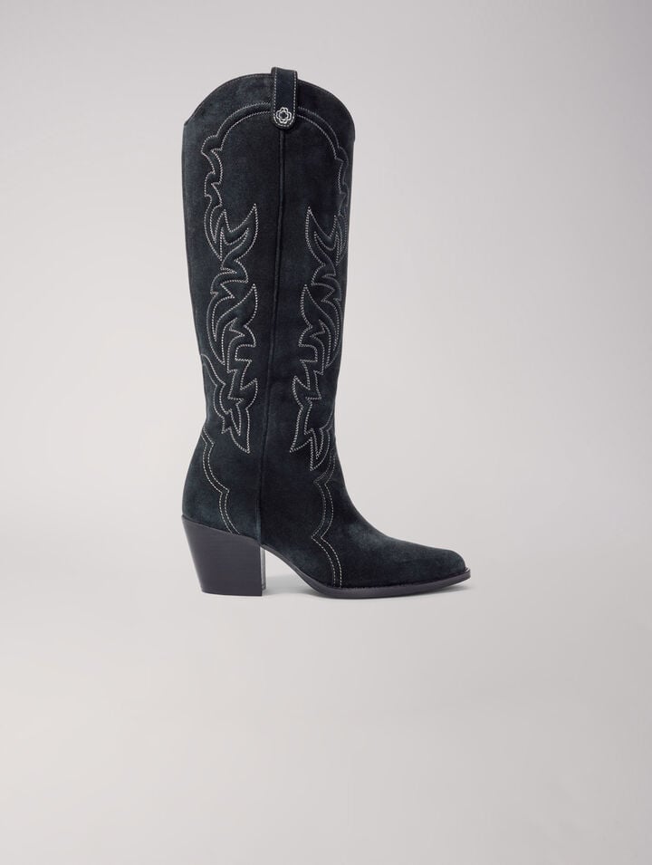 Bottes santiags en cuir suédé