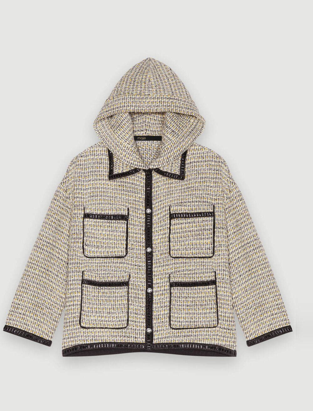 【美品】maison de soil　TWEED HOODED COAT Maison Common Blue Long Tweed Coat with Fringe – Timeless