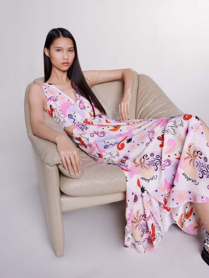Robe longue ajourée en soie
