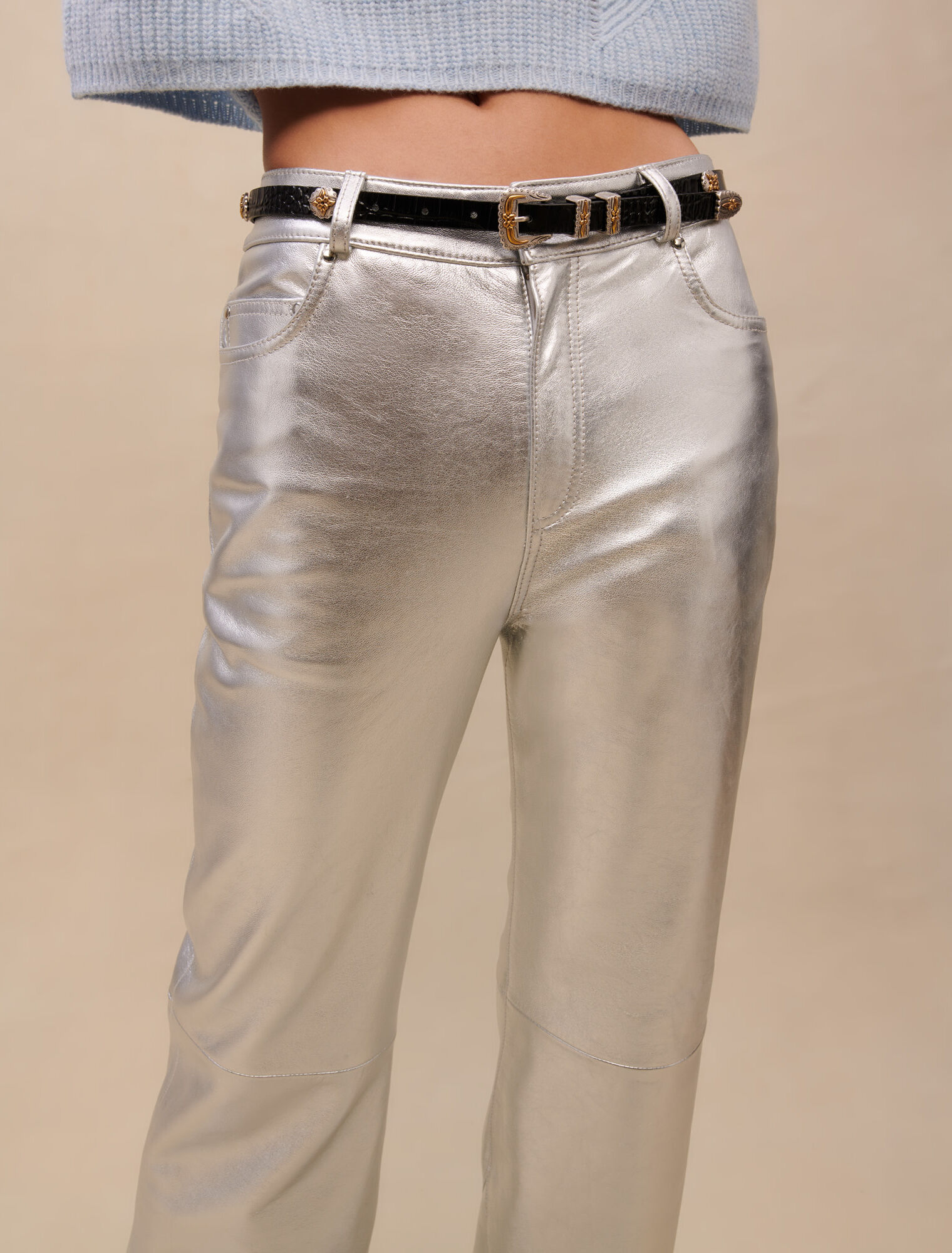 Pantalon en cuir argenté