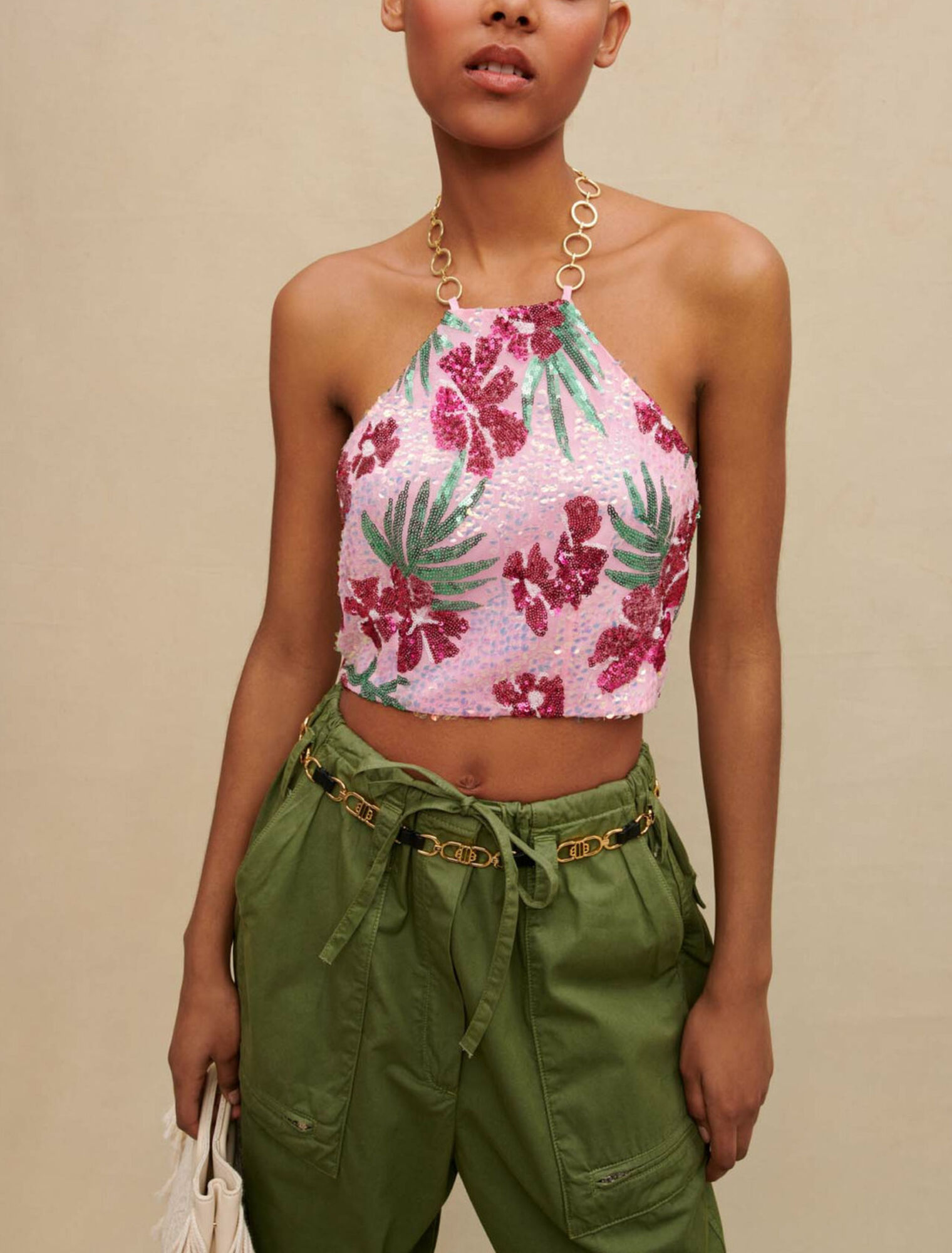 Top court à sequins hibiscus