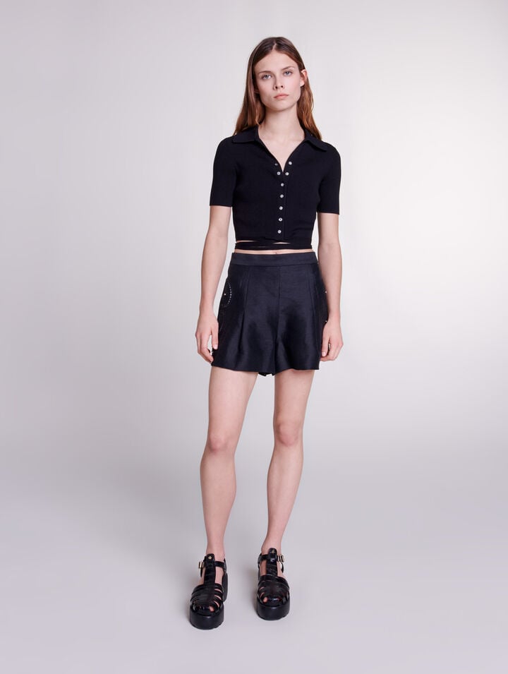 Short en lin ajouré à rivets