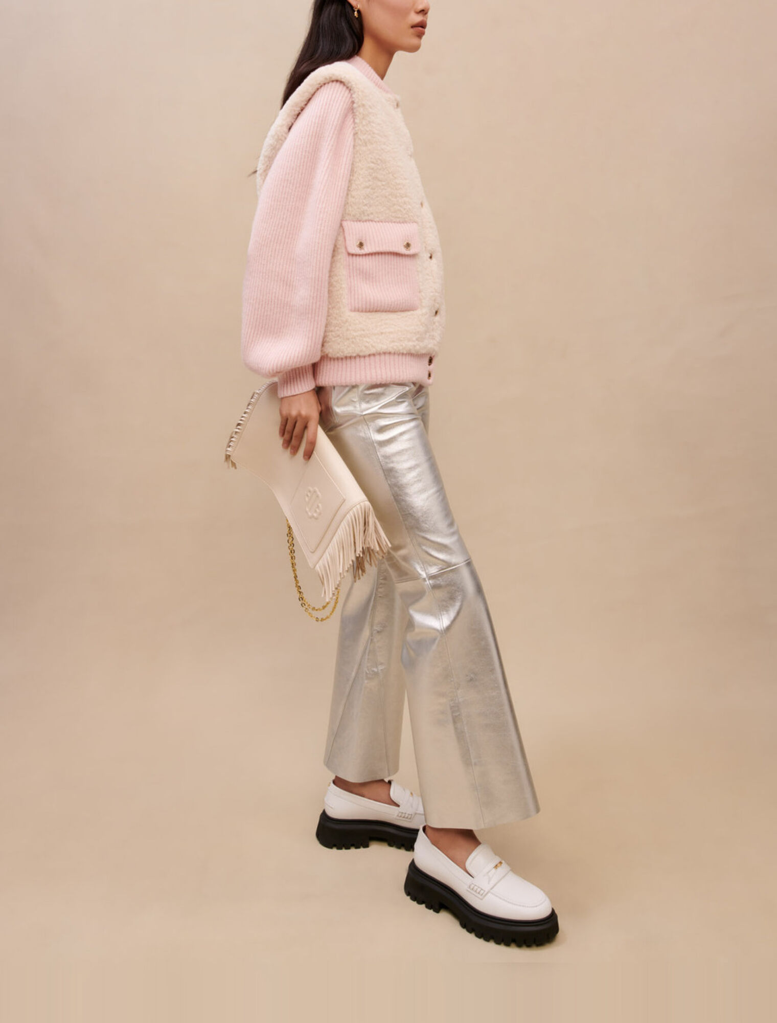Blouson bi-matière rose
