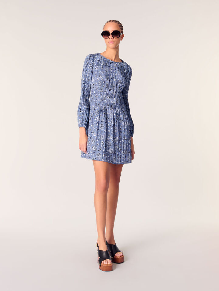 Patterned pleated mini dress