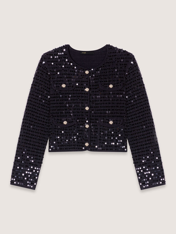 Cardigan court à sequins