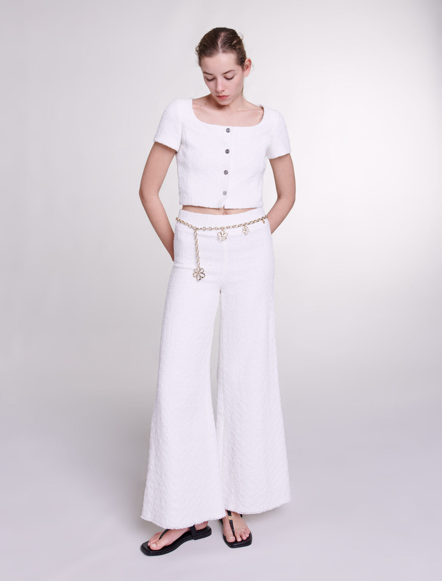 Pantalon large en tweed