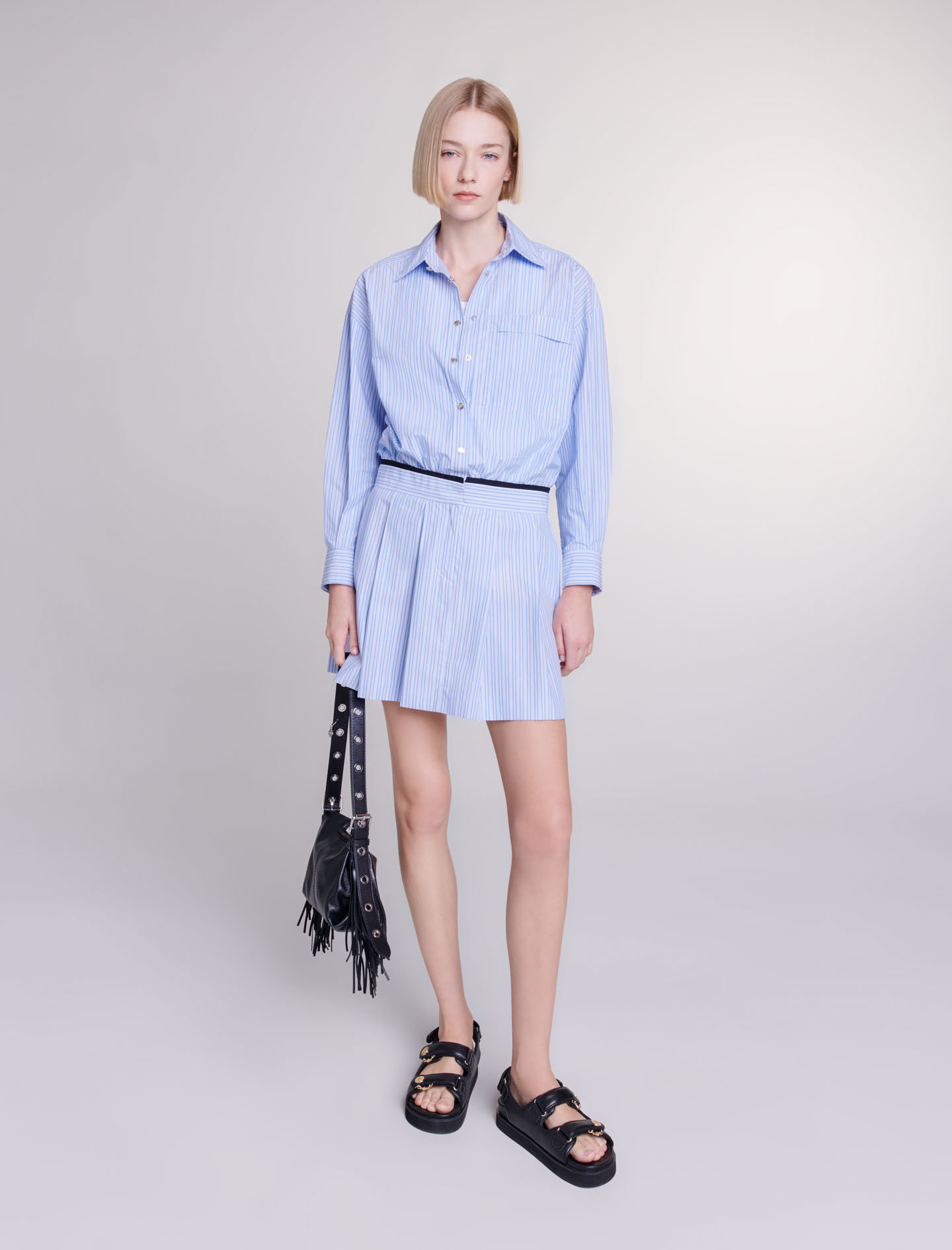 Robe chemise courte Blue pour femme Maje