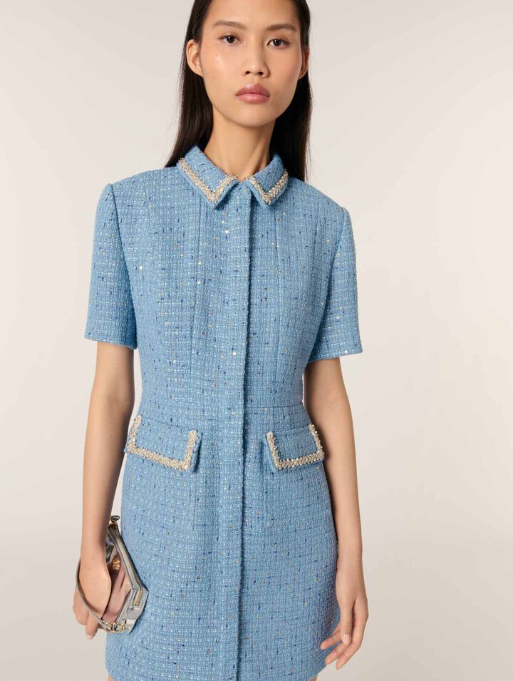 Sequin tweed mini dress