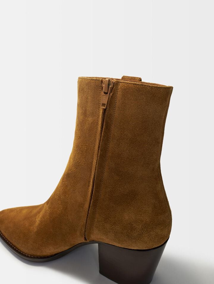 Bottines santiags en cuir suède camel