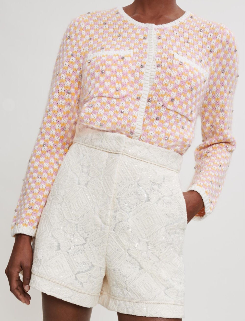 Embroidered tulle and sequins shorts