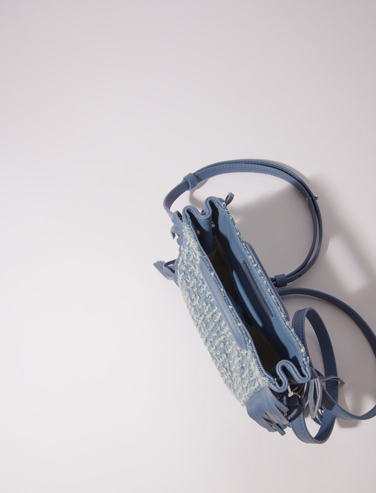 M mini bag in denim with rhinestones
