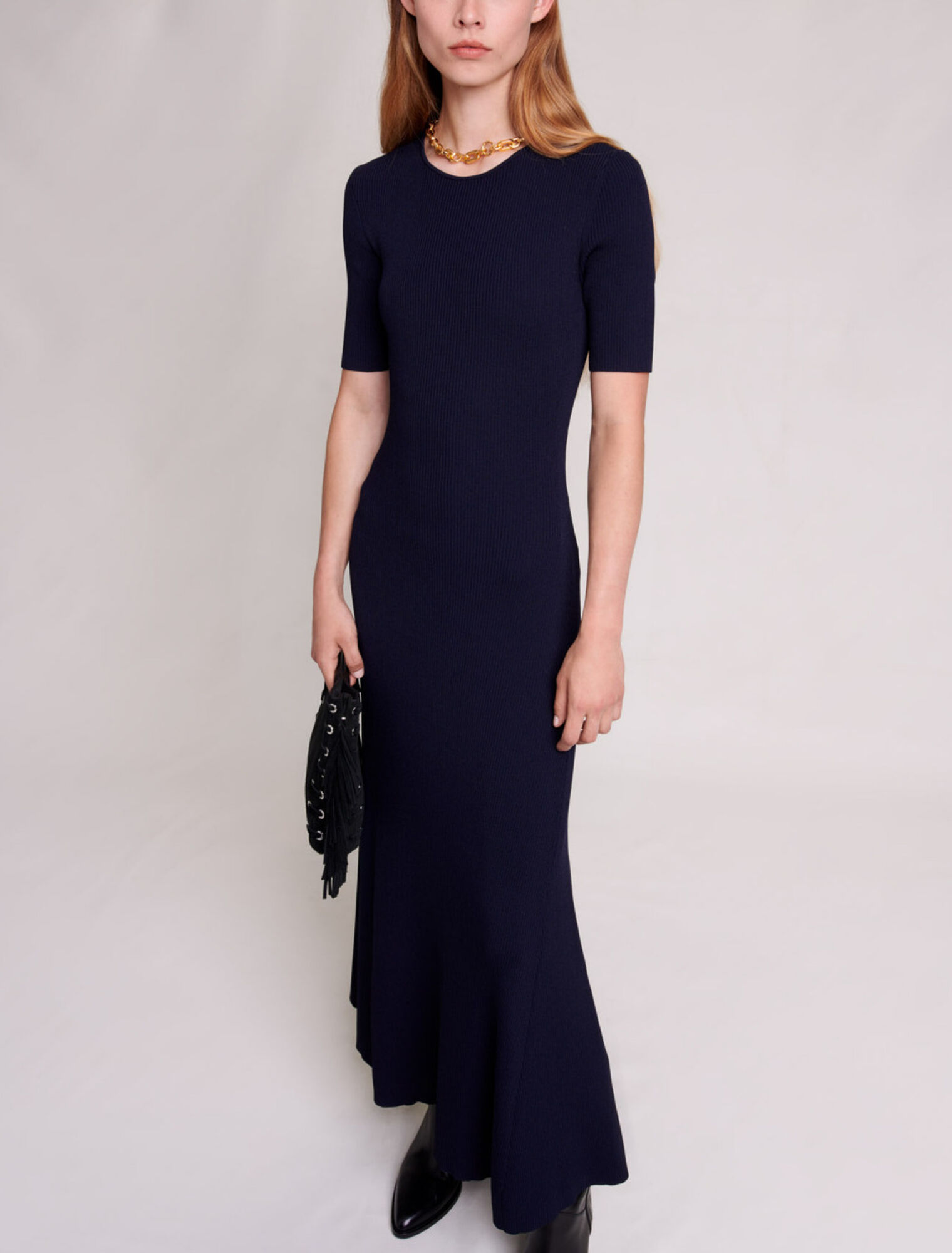 Long cut-out knit dress