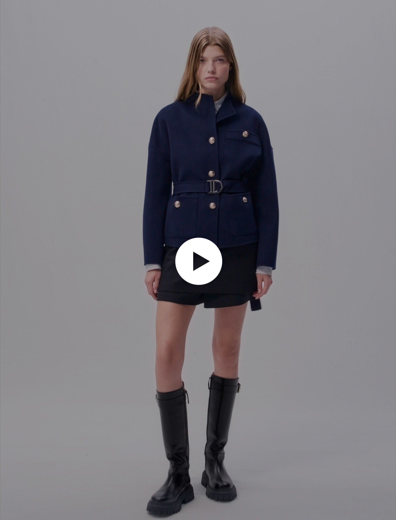 Belted short wool coat