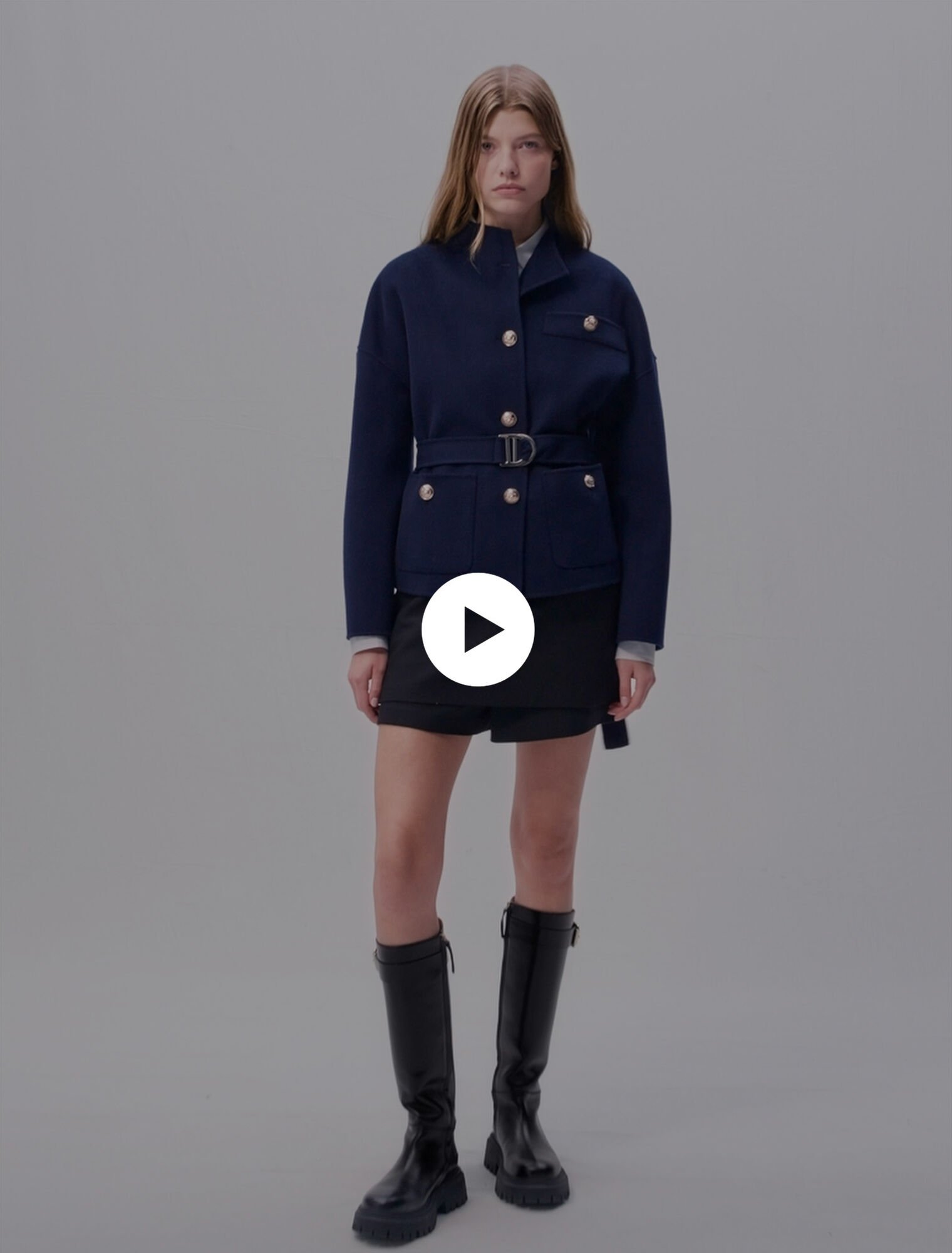 Belted short wool coat