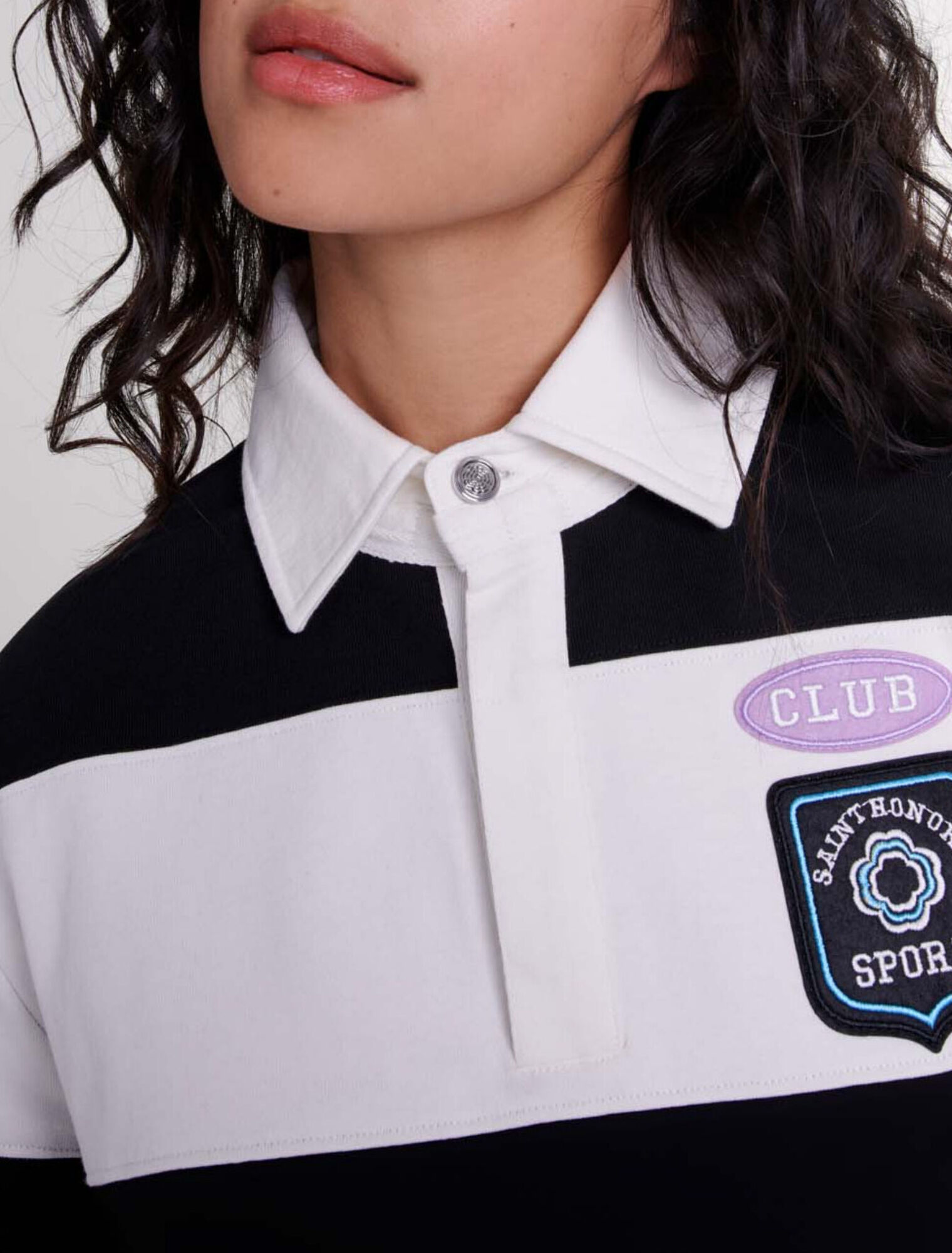 Striped and embroidered polo shirt