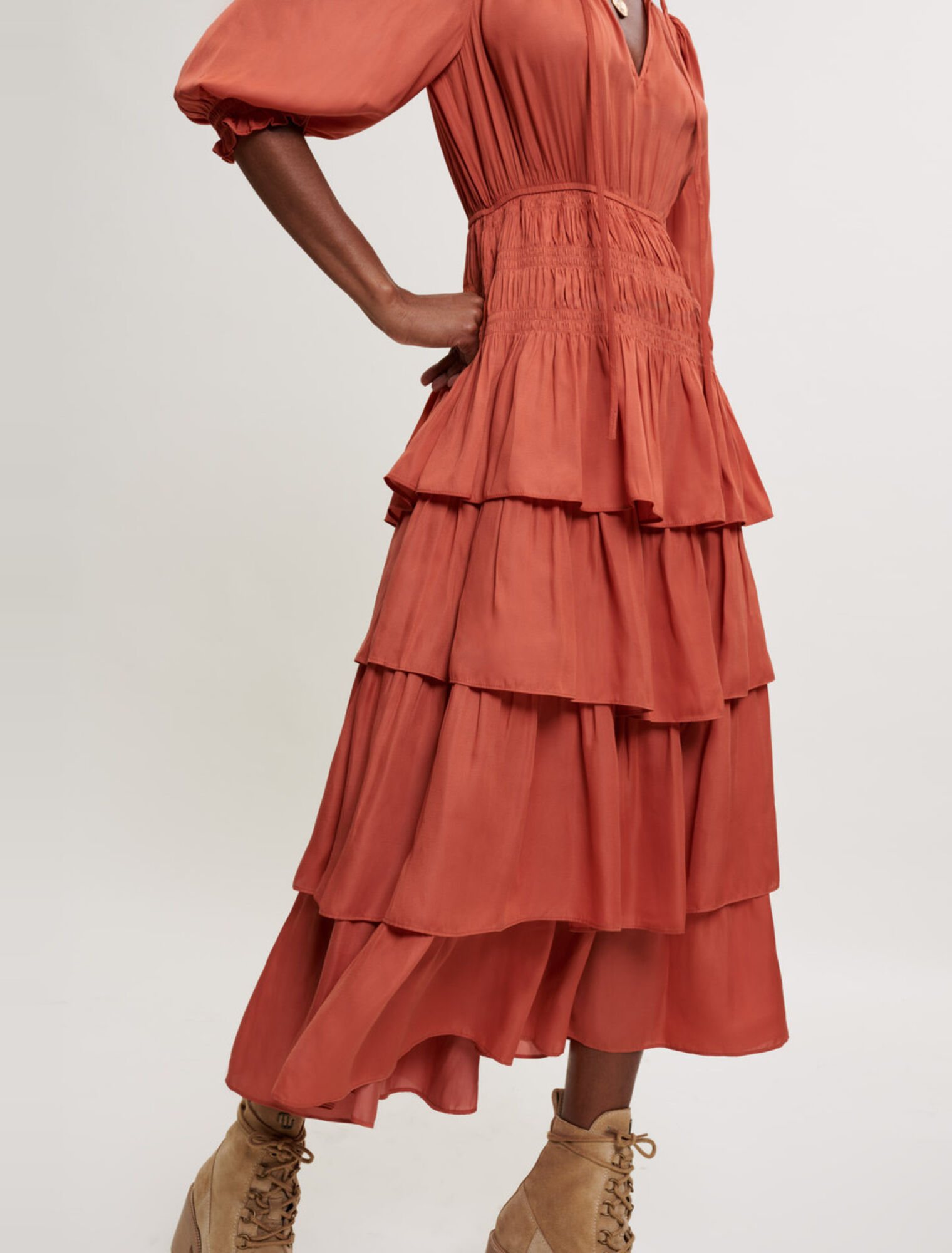 Satin dress with ruffles