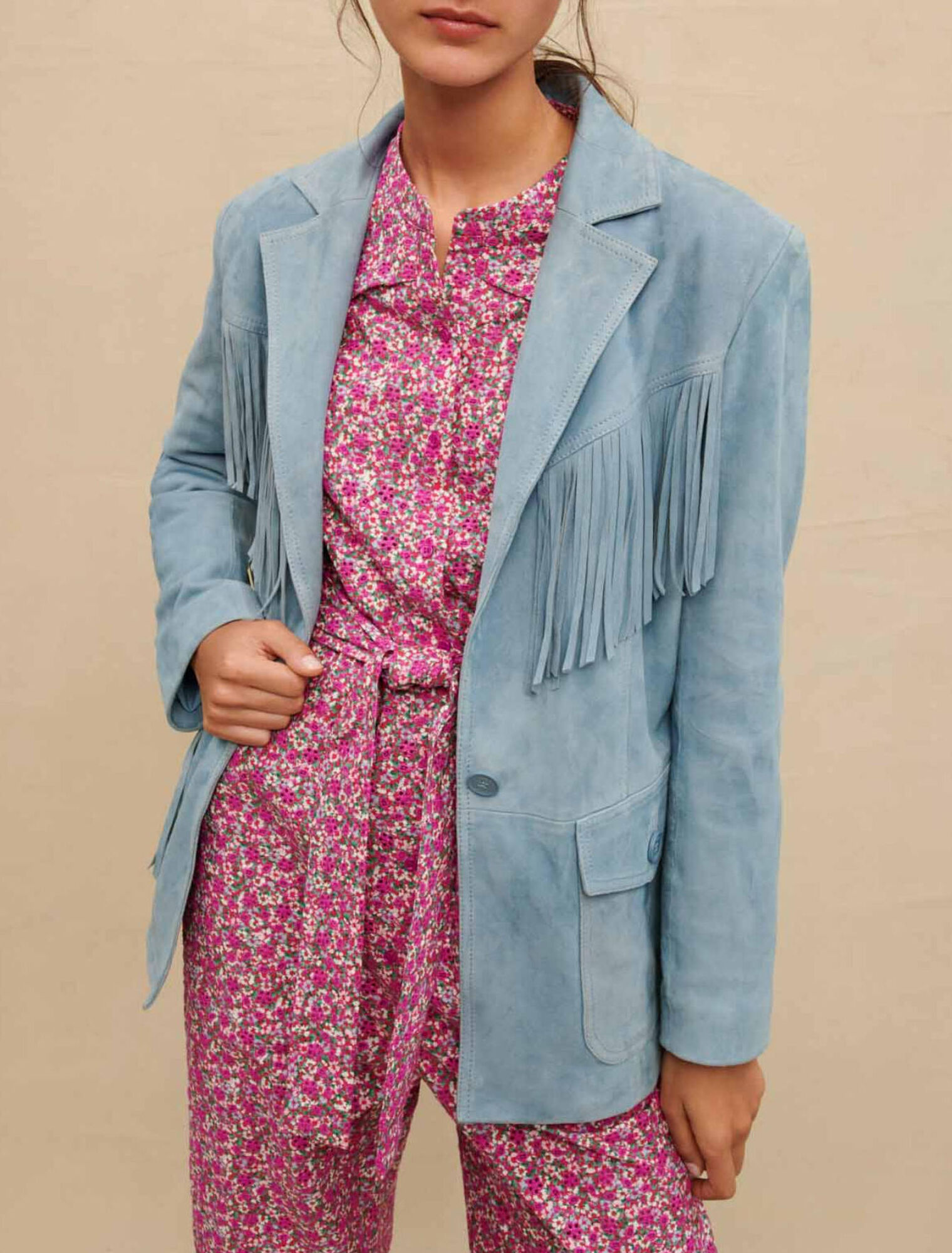 Veste en cuir suède à franges