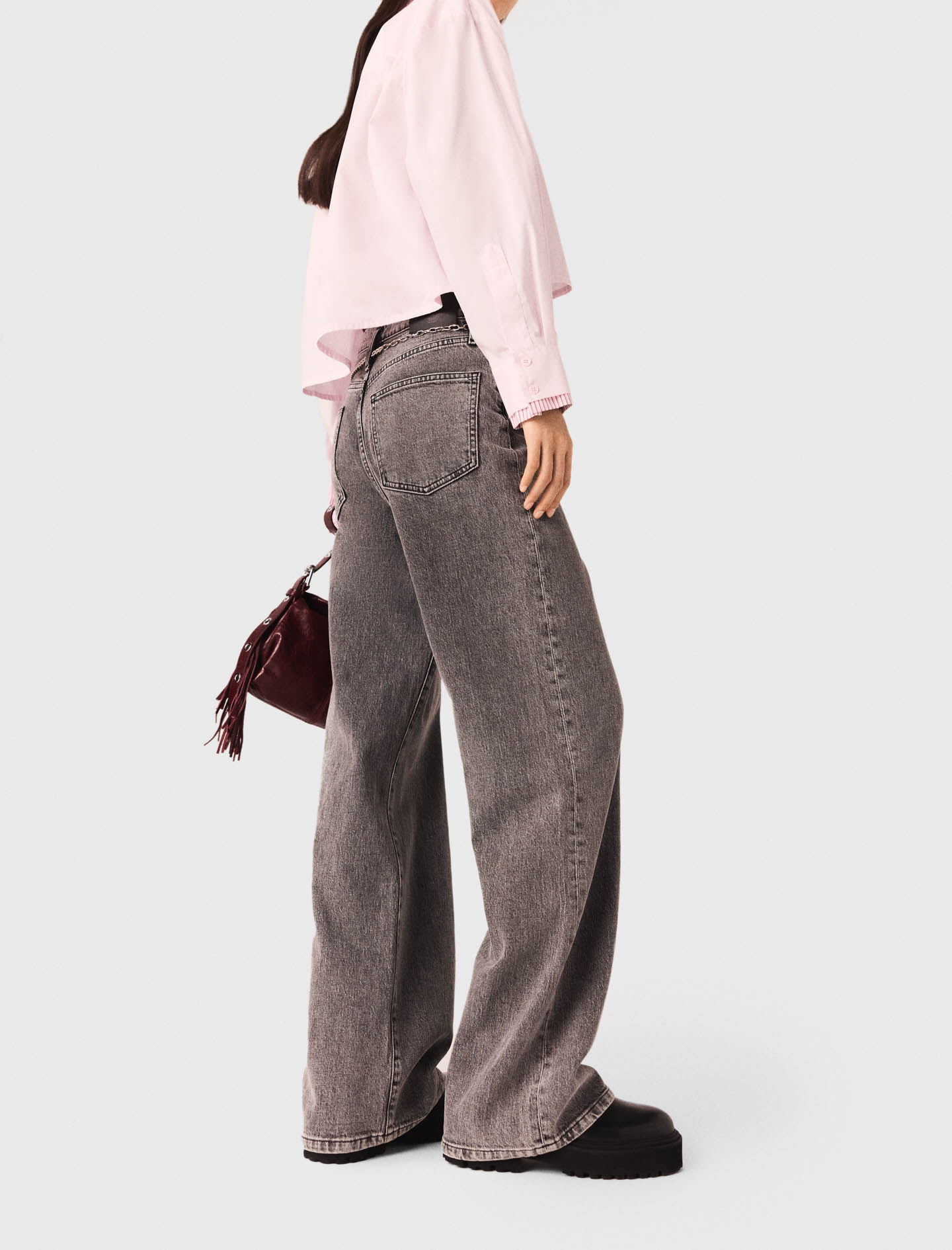 MAI Wide-leg jeans with chain-link belt Black / Gray For Women