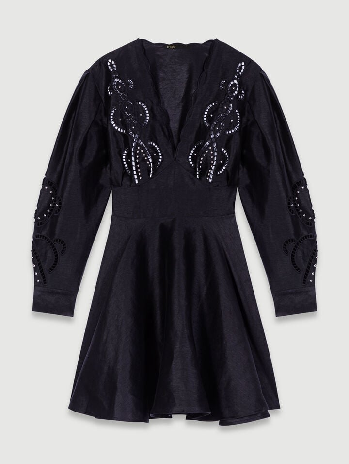 Robe courte en lin à broderies